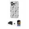 MARSİLYAN™- iPhone 15 Pro Max Kılıf Pusula Form - Siyah Buffer Hayalet Cam Ekran Koruyucu + Lacivert Raze Metal Kamera Lens