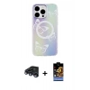 MARSİLYAN™- iPhone 15 Pro Max Kılıf Pusula Form - Siyah Buffer Hayalet Cam Ekran Koruyucu + Lacivert Raze Metal Kamera Lens