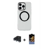 MARSİLYAN™- iPhone 15 Pro Max Kılıf Pusula Form - Siyah Buffer Hayalet Cam Ekran Koruyucu + Lacivert Raze Metal Kamera Lens