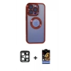 MARSİLYAN™- iPhone 15 Pro Max Kılıf Pusula Form - Siyah Buffer Hayalet Cam Ekran Koruyucu + PVD Metal Kamera Lens - LT