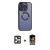 MARSİLYAN™- iPhone 15 Pro Max Kılıf Pusula Form - Siyah Buffer Hayalet Cam Ekran Koruyucu + PVD Metal Kamera Lens - LT