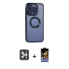MARSİLYAN™- iPhone 15 Pro Max Kılıf Pusula Form - Siyah Buffer Hayalet Cam Ekran Koruyucu + PVD Metal Kamera Lens - GI