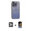 MARSİLYAN™- iPhone 15 Pro Max Kılıf Pusula Form - Siyah Buffer Hayalet Cam Ekran Koruyucu + PVD Metal Kamera Lens - GI