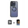 MARSİLYAN™- iPhone 15 Pro Max Kılıf Pusula Form - Siyah Buffer Hayalet Cam Ekran Koruyucu + PVD Metal Kamera Lens - GI