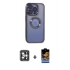 MARSİLYAN™- iPhone 15 Pro Max Kılıf Pusula Form - Siyah Buffer Hayalet Cam Ekran Koruyucu + PVD Metal Kamera Lens - GI