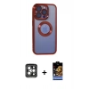 MARSİLYAN™- iPhone 15 Pro Max Kılıf Pusula Form - Siyah Buffer Hayalet Cam Ekran Koruyucu + PVD Metal Kamera Lens - GI