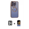 MARSİLYAN™- iPhone 15 Pro Max Kılıf Pusula Form - Siyah Buffer Hayalet Cam Ekran Koruyucu + PVD Metal Kamera Lens - LT