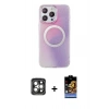 MARSİLYAN™- iPhone 15 Pro Max Kılıf Pusula Form - Siyah Buffer Hayalet Cam Ekran Koruyucu + PVD Metal Kamera Lens - GI