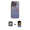 MARSİLYAN™- iPhone 15 Pro Max Kılıf Pusula Form - Siyah Buffer Hayalet Cam Ekran Koruyucu + PVD Metal Kamera Lens - GI