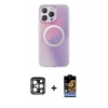 MARSİLYAN™- iPhone 15 Pro Max Kılıf Pusula Form - Siyah Buffer Hayalet Cam Ekran Koruyucu + PVD Metal Kamera Lens - LT