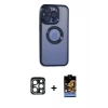MARSİLYAN™- iPhone 15 Pro Max Kılıf Pusula Form - Siyah Buffer Hayalet Cam Ekran Koruyucu + PVD Metal Kamera Lens - LT