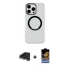MARSİLYAN™- iPhone 15 Pro Max Kılıf Pusula Form - Siyah Buffer Hayalet Cam Ekran Koruyucu + Raze Metal Kamera Lens - TMGI