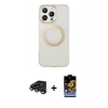 MARSİLYAN™- iPhone 15 Pro Max Kılıf Pusula Form - Siyah Buffer Hayalet Cam Ekran Koruyucu + Raze Metal Kamera Lens - TMGI
