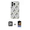 MARSİLYAN™- iPhone 15 Pro Max Kılıf Pusula Form - Siyah Buffer Hayalet Cam Ekran Koruyucu + PVD Metal Kamera Lens - SH