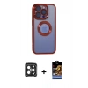 MARSİLYAN™- iPhone 15 Pro Max Kılıf Pusula Form - Siyah Buffer Hayalet Cam Ekran Koruyucu + PVD Metal Kamera Lens - SH