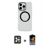 MARSİLYAN™- iPhone 15 Pro Max Kılıf Pusula Form - Siyah Buffer Hayalet Cam Ekran Koruyucu + PVD Metal Kamera Lens - SH