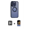 MARSİLYAN™- iPhone 15 Pro Max Kılıf Pusula Form - Siyah Buffer Hayalet Cam Ekran Koruyucu + PVD Metal Kamera Lens - SH