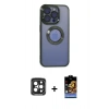 MARSİLYAN™- iPhone 15 Pro Max Kılıf Pusula Form - Siyah Buffer Hayalet Cam Ekran Koruyucu + PVD Metal Kamera Lens - SH