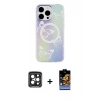 MARSİLYAN™- iPhone 15 Pro Max Kılıf Pusula Form - Siyah Buffer Hayalet Cam Ekran Koruyucu + PVD Metal Kamera Lens - SH