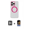 MARSİLYAN™- iPhone 15 Pro Max Kılıf Pusula Form - Siyah Buffer Hayalet Cam Ekran Koruyucu + PVD Metal Kamera Lens - SH