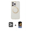 MARSİLYAN™- iPhone 15 Pro Max Kılıf Pusula Form - Siyah Buffer Hayalet Cam Ekran Koruyucu + PVD Metal Kamera Lens - SH