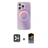 MARSİLYAN™- iPhone 15 Pro Max Kılıf Pusula Form - Siyah Buffer Hayalet Cam Ekran Koruyucu + PVD Metal Kamera Lens - SH