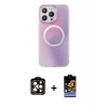 MARSİLYAN™- iPhone 15 Pro Max Kılıf Pusula Form - Siyah Buffer Hayalet Cam Ekran Koruyucu + Turuncu PVD Metal Kamera Lens