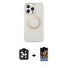 MARSİLYAN™- iPhone 15 Pro Max Kılıf Pusula Form - Siyah Buffer Hayalet Cam Ekran Koruyucu + Turuncu PVD Metal Kamera Lens