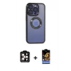 MARSİLYAN™- iPhone 15 Pro Max Kılıf Pusula Form - Siyah Buffer Hayalet Cam Ekran Koruyucu + PVD Metal Kamera Lens - TU