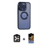 MARSİLYAN™- iPhone 15 Pro Max Kılıf Pusula Form - Siyah Buffer Hayalet Cam Ekran Koruyucu + PVD Metal Kamera Lens - TU