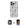 MARSİLYAN™- iPhone 15 Pro Max Kılıf Pusula Form - Siyah Buffer Hayalet Cam Ekran Koruyucu + Turuncu PVD Metal Kamera Lens