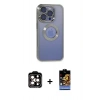 MARSİLYAN™- iPhone 15 Pro Max Kılıf Pusula Form - Siyah Buffer Hayalet Cam Ekran Koruyucu + PVD Metal Kamera Lens - TU
