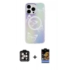 MARSİLYAN™- iPhone 15 Pro Max Kılıf Pusula Form - Siyah Buffer Hayalet Cam Ekran Koruyucu + Turuncu PVD Metal Kamera Lens