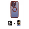 MARSİLYAN™- iPhone 15 Pro Max Kılıf Pusula Form - Siyah Buffer Hayalet Cam Ekran Koruyucu + PVD Metal Kamera Lens - TU