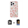 MARSİLYAN™- iPhone 15 Pro Max Kılıf Pusula Form - Siyah Buffer Hayalet Cam Ekran Koruyucu + Turuncu PVD Metal Kamera Lens