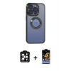 MARSİLYAN™- iPhone 15 Pro Max Kılıf Pusula Form - Siyah Buffer Hayalet Cam Ekran Koruyucu + PVD Metal Kamera Lens - TU