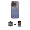 MARSİLYAN™- iPhone 15 Pro Max Kılıf Pusula Form - Siyah Buffer Hayalet Cam Ekran Koruyucu + PVD Metal Kamera Lens - TU