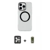 MARSİLYAN™- iPhone 15 Pro Max Kılıf Pusula Form - Siyah Joko Magic 5D Hayalet Cam + Gri PVD Metal Kamera Lens