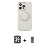 MARSİLYAN™- iPhone 15 Pro Max Kılıf Pusula Form - Siyah Joko Magic 5D Hayalet Cam + Gri PVD Metal Kamera Lens