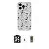 MARSİLYAN™- iPhone 15 Pro Max Kılıf Pusula Form - Siyah Joko Magic 5D Hayalet Cam + Turuncu PVD Metal Kamera Lens