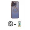 MARSİLYAN™- iPhone 15 Pro Max Kılıf Pusula Form - Siyah Polymer Nano Ekran Koruyucu + PVD Metal Kamera Lens - GS