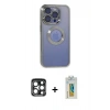 MARSİLYAN™- iPhone 15 Pro Max Kılıf Pusula Form - Siyah Polymer Nano Ekran Koruyucu + PVD Metal Kamera Lens - LT