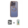 MARSİLYAN™- iPhone 15 Pro Max Kılıf Pusula Form - Siyah Polymer Nano Ekran Koruyucu + PVD Metal Kamera Lens - LT