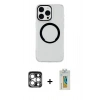 MARSİLYAN™- iPhone 15 Pro Max Kılıf Pusula Form - Siyah Polymer Nano Ekran Koruyucu + PVD Metal Kamera Lens - GS