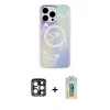 MARSİLYAN™- iPhone 15 Pro Max Kılıf Pusula Form - Siyah Polymer Nano Ekran Koruyucu + PVD Metal Kamera Lens - LT