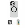 MARSİLYAN™- iPhone 15 Pro Max Kılıf Pusula Form - Siyah Polymer Nano Ekran Koruyucu + PVD Metal Kamera Lens - GI