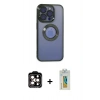 MARSİLYAN™- iPhone 15 Pro Max Kılıf Pusula Form - Siyah Polymer Nano Ekran Koruyucu + PVD Metal Kamera Lens - TU