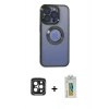 MARSİLYAN™- iPhone 15 Pro Max Kılıf Pusula Form - Siyah Polymer Nano Ekran Koruyucu + PVD Metal Kamera Lens - SH