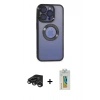 MARSİLYAN™- iPhone 15 Pro Max Kılıf Pusula Form - Siyah Polymer Nano Ekran Koruyucu + Raze Metal Kamera Lens - TMGI