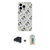 MARSİLYAN™- iPhone 15 Pro Max Kılıf Pusula Form - Siyah Polymer Nano Ekran Koruyucu + Raze Metal Kamera Lens - LT